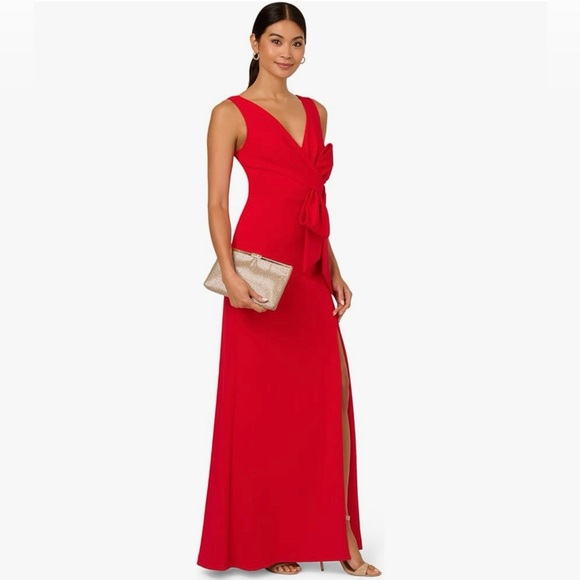 Adrianna Papell Womens Bow Front Crepe Gown - Picture 3 of 7
